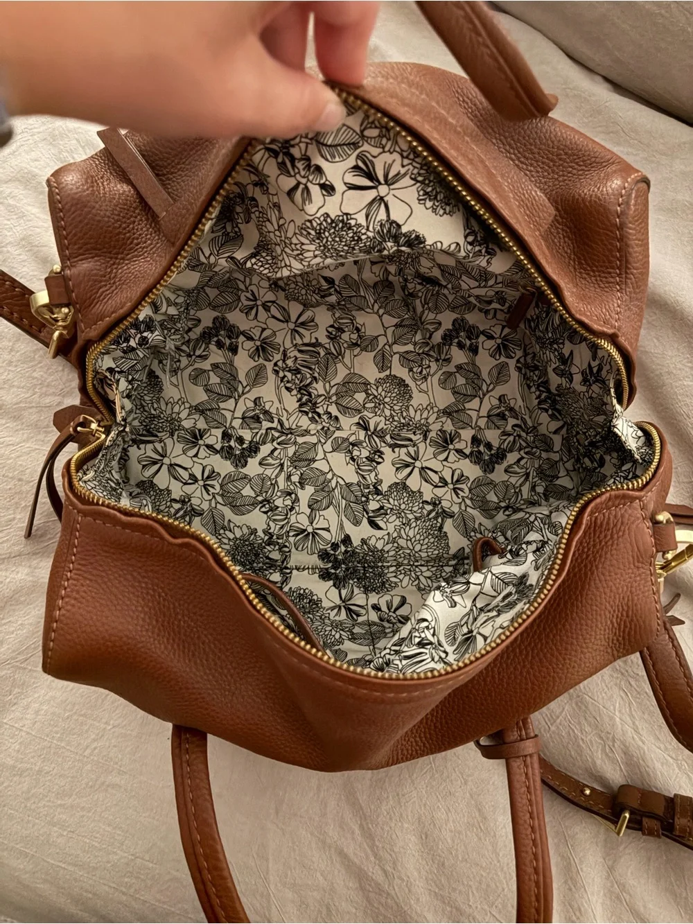 Vera Bradley Brown Pebbled Satchel with Gold Hardware